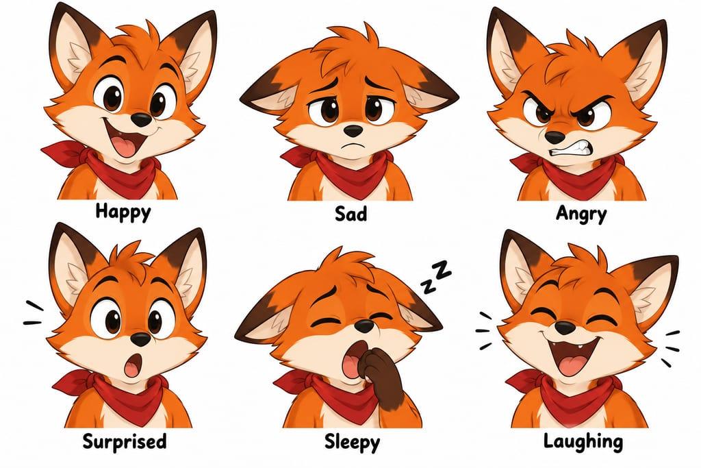 Character expression sheet: example image made from this prompt