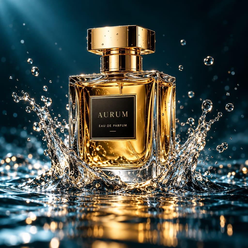 Perfume with water splash: example image made from this prompt