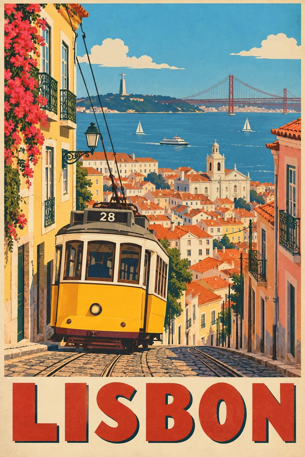 Vintage travel poster: example image made from this prompt
