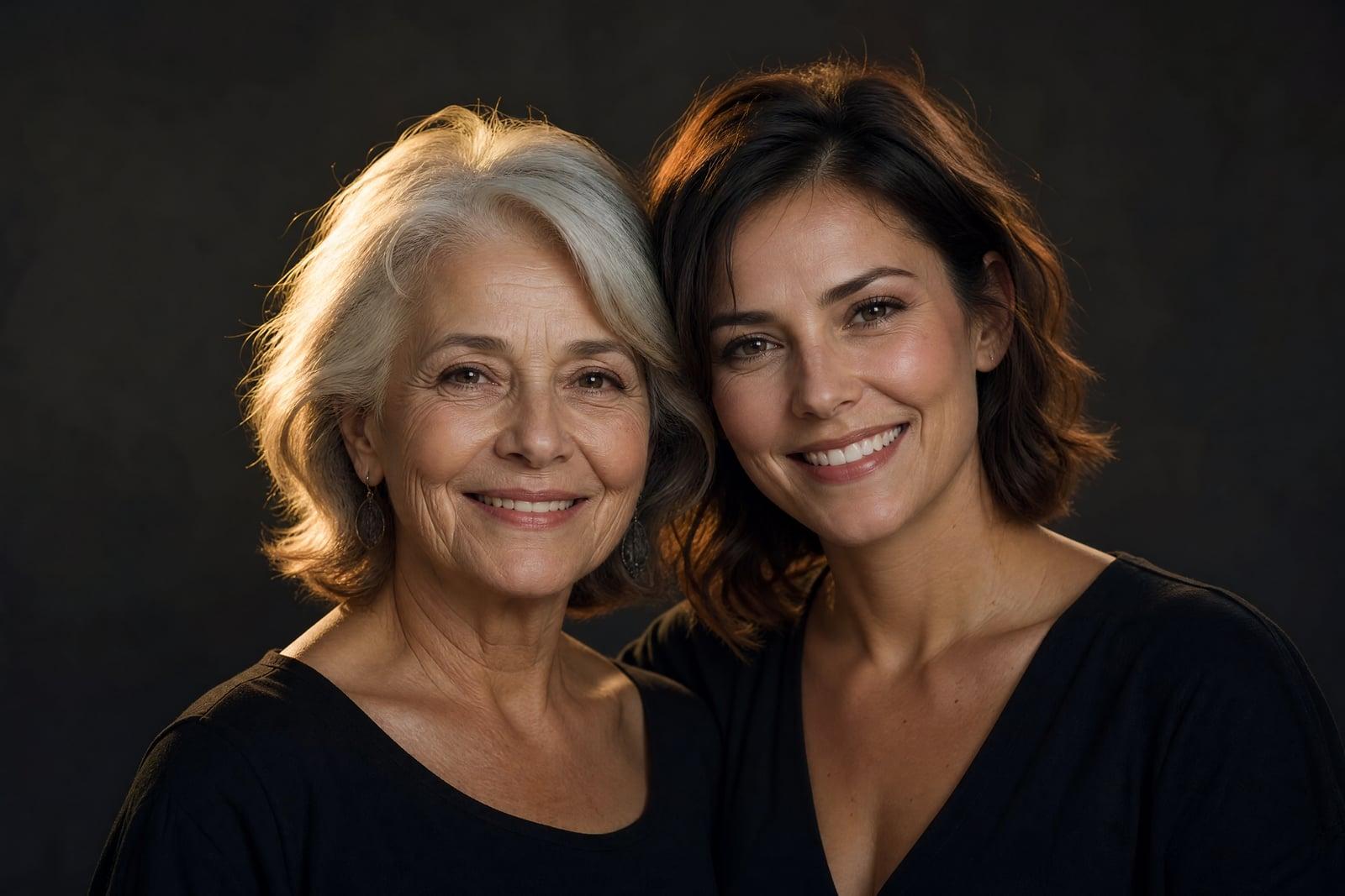 Age Transformation example: the same face rendered decades younger and older