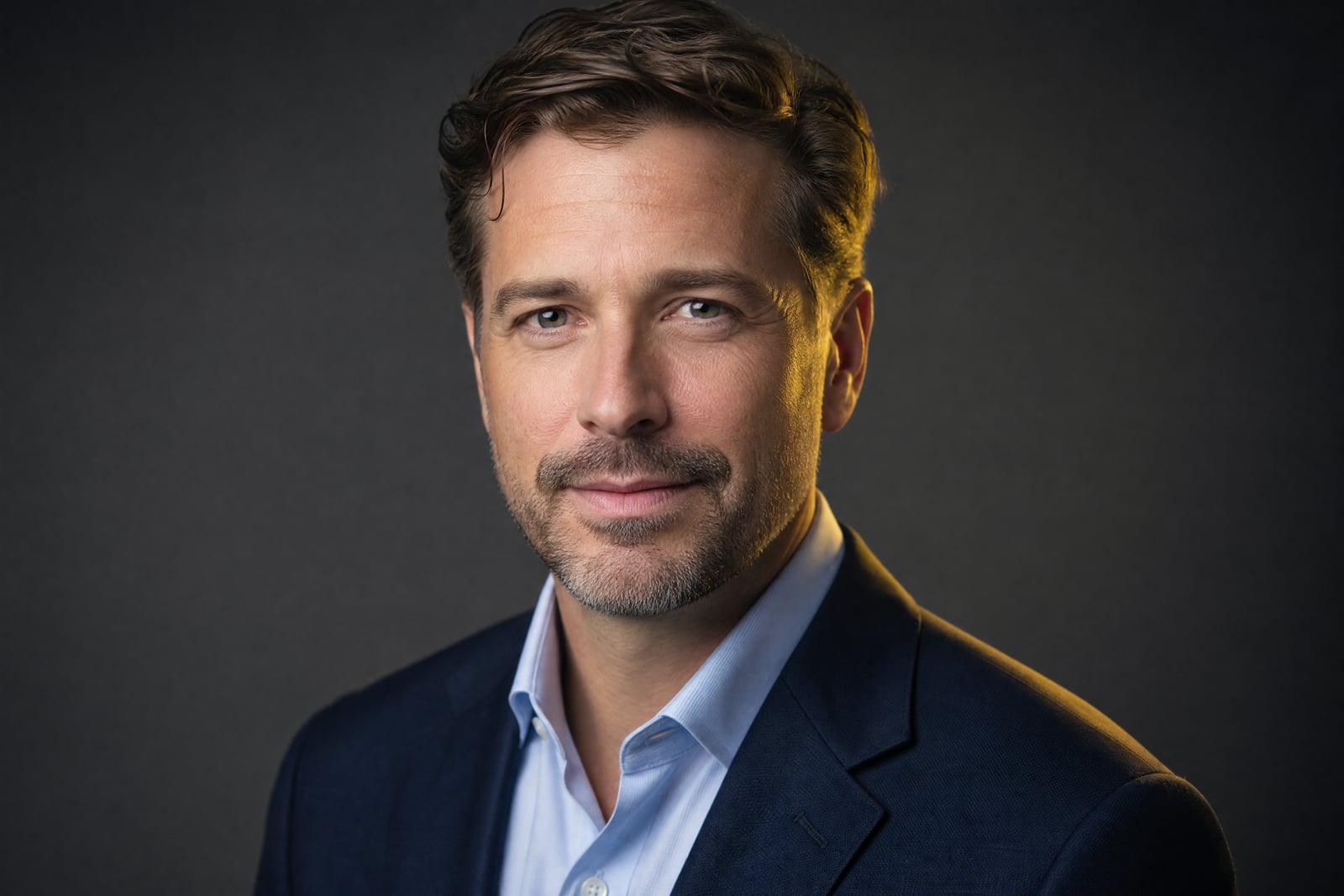 AI Headshot Generator result: professional studio headshot created from a casual selfie