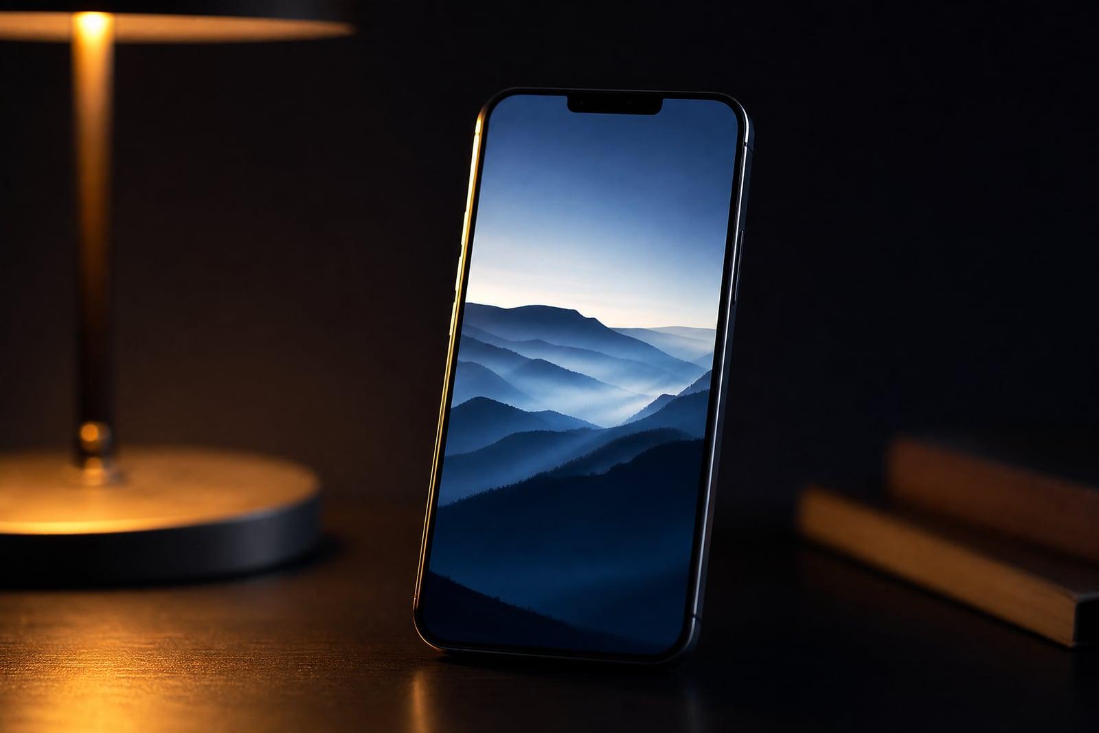 AI Wallpaper Generator output: moody mountain wallpaper shown on a phone screen