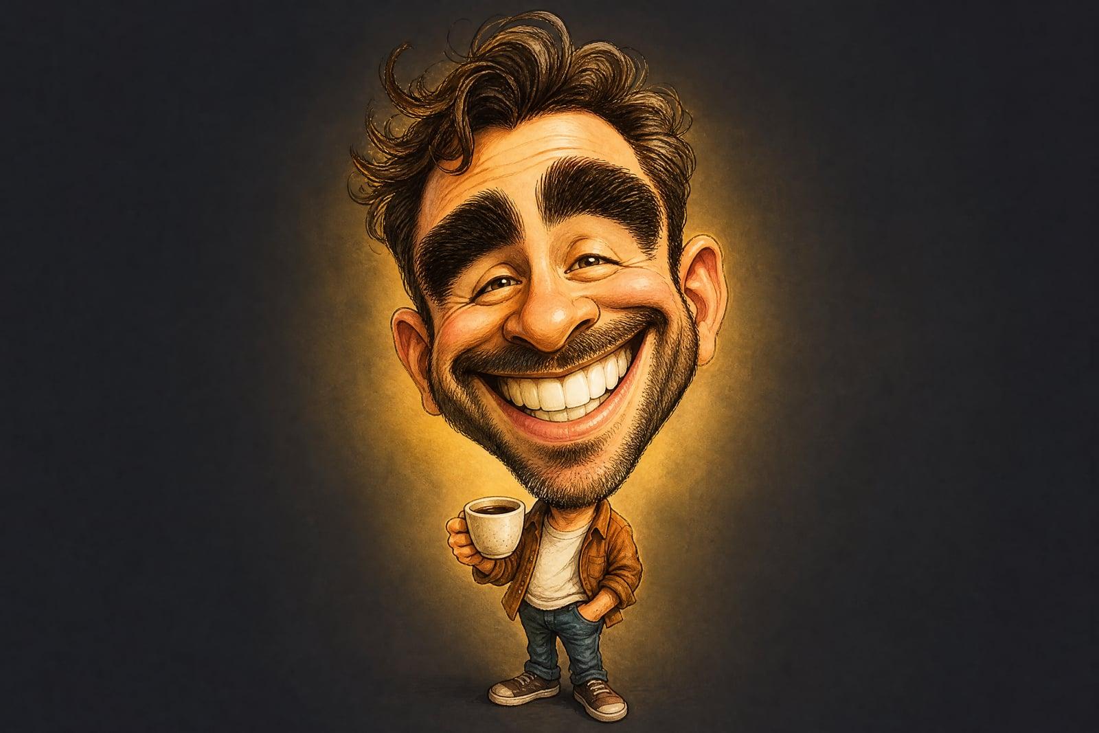 Caricature Generator artwork: hand-drawn caricature of a man with an exaggerated grin
