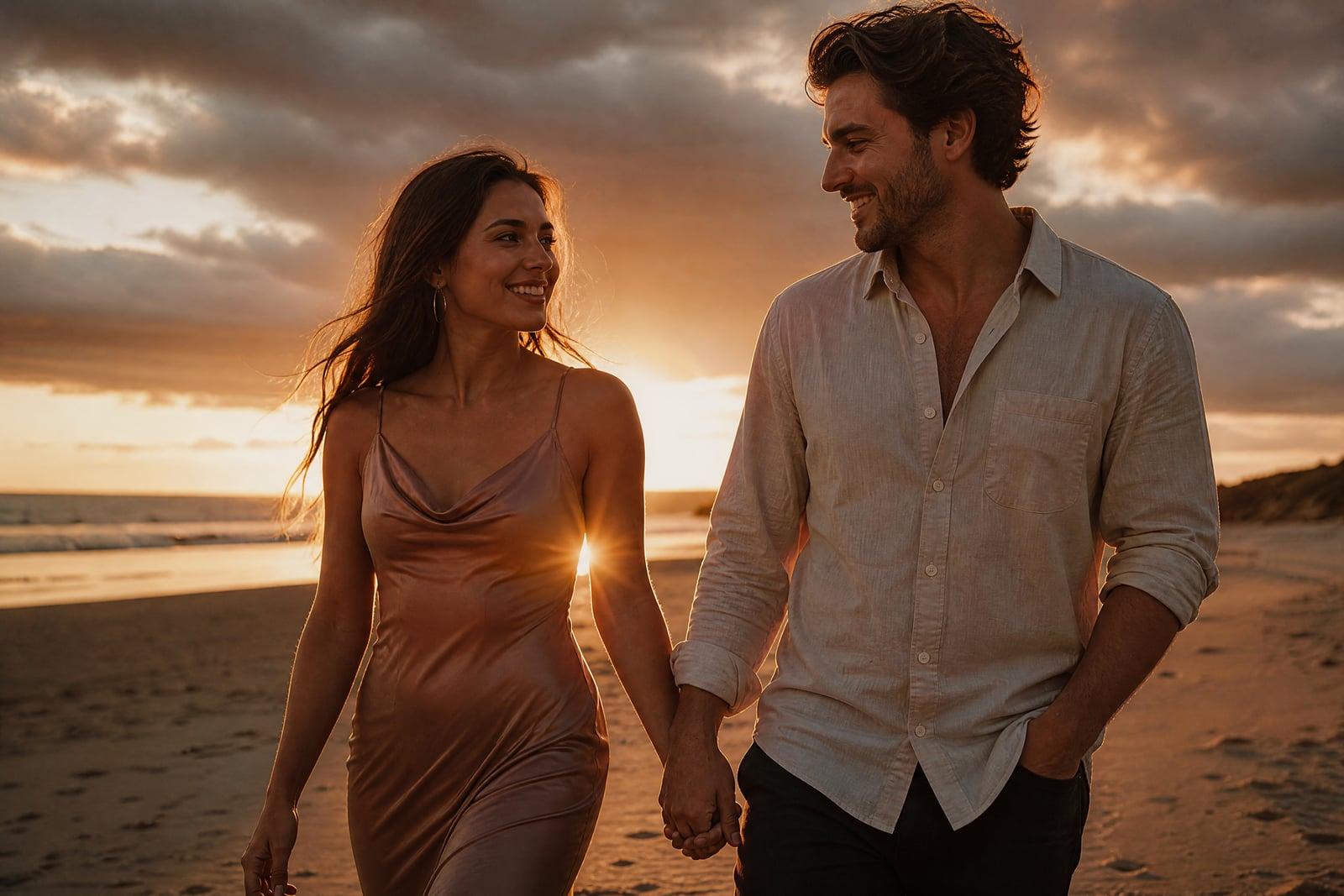 Couple Photoshoot portrait of two partners at golden hour, merged from two separate photos