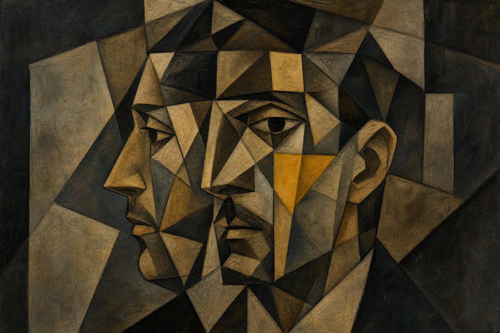 Cubist Art portrait generated from a photo: face deconstructed into bold geometric planes