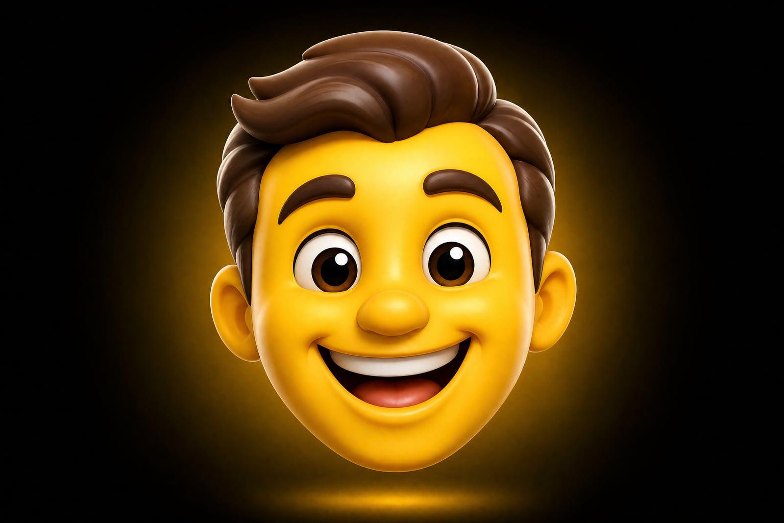 Custom Emoji Maker result: a glossy grinning emoji face rendered from a selfie