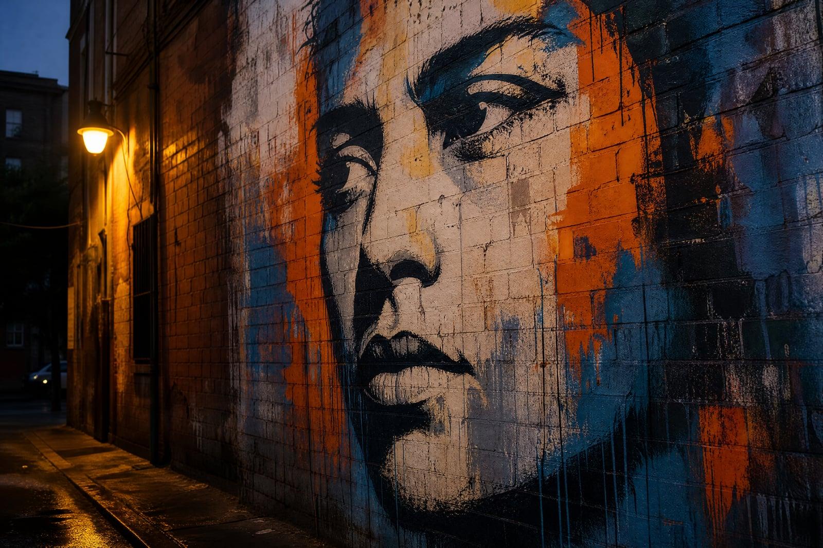 Graffiti Style output: a portrait spray-painted as bold street art on a brick wall