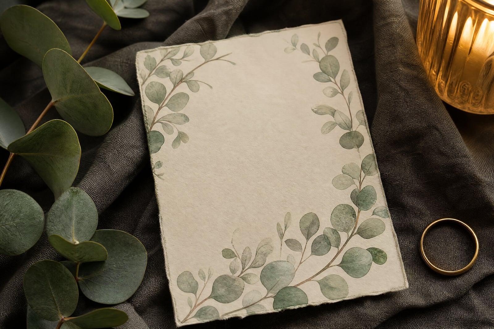 Invitation Maker example: an elegant floral wedding invitation styled with eucalyptus
