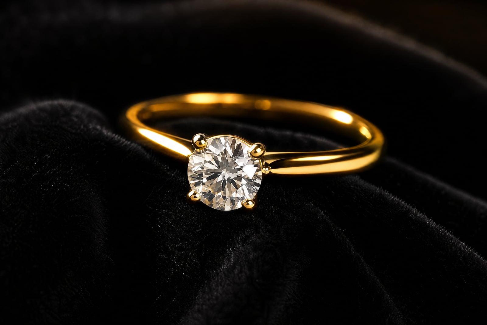 Jewelry Photography example: a diamond ring on dark velvet with crisp studio lighting