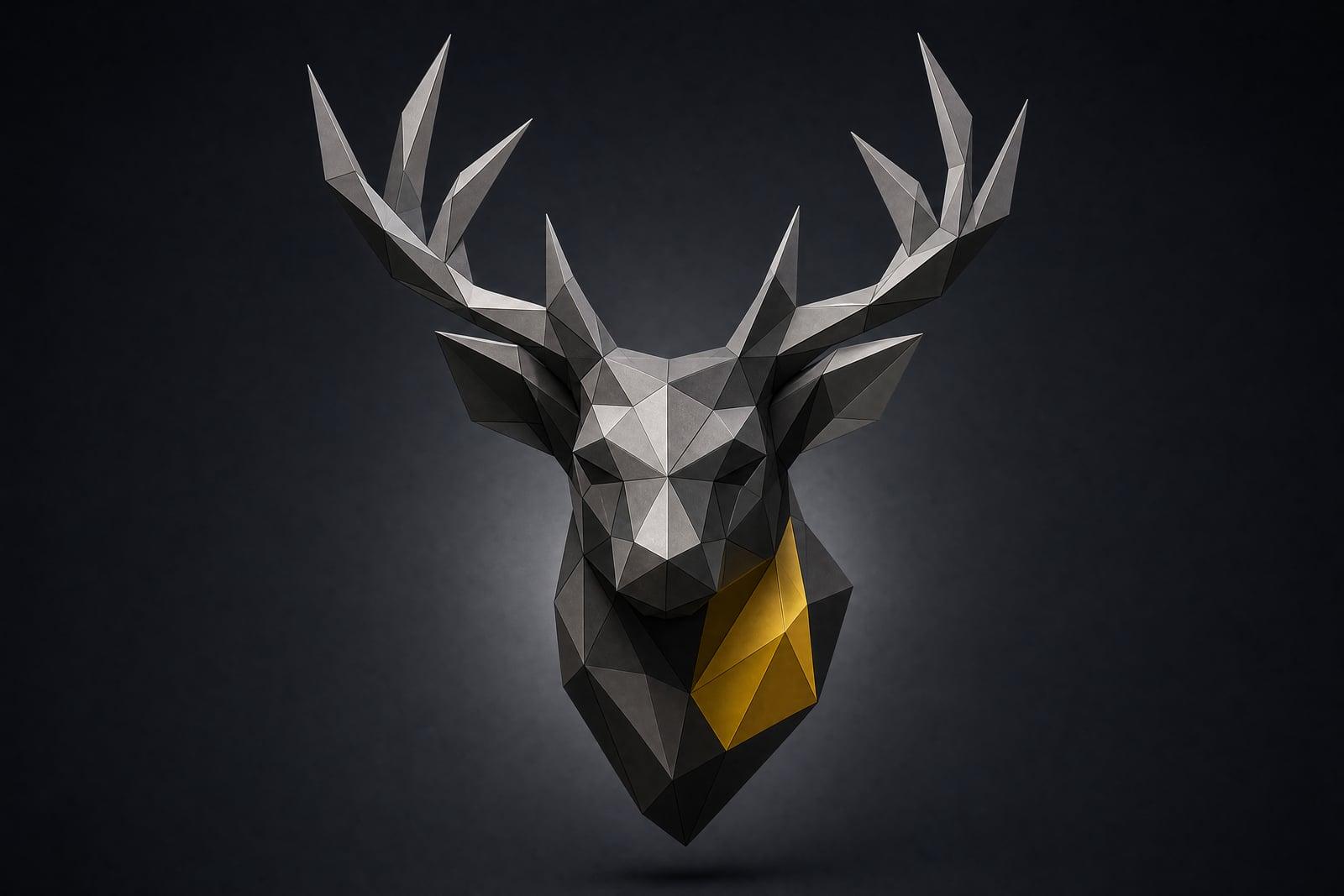 Low Poly Art example: a stag head rendered as sharp geometric triangular facets