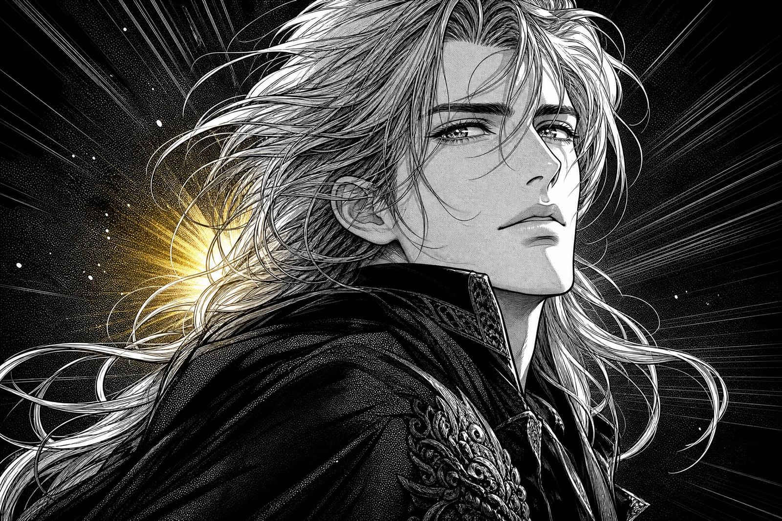 Manga Style example: a portrait converted to black-and-white manga panel art