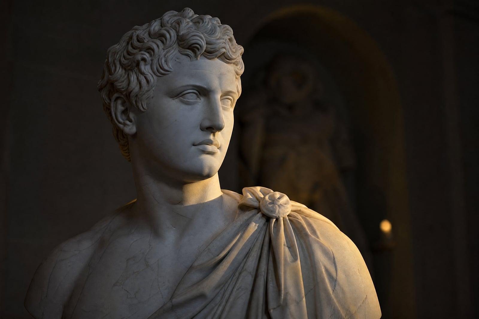 Marble Statue result: a portrait photo carved as a classical white marble sculpture
