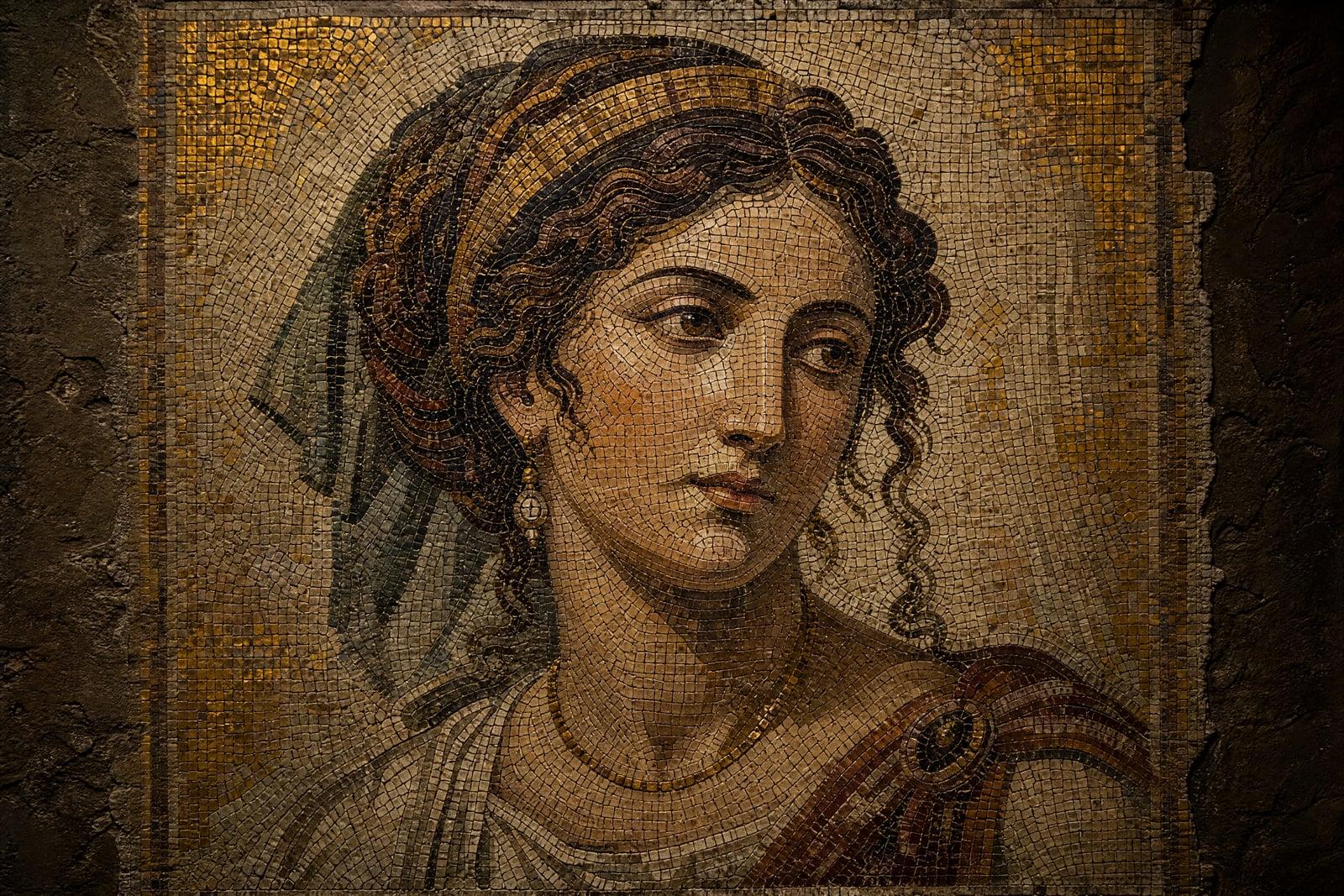 Mosaic Art generated from a photo: portrait built from small stone tiles with visible grout