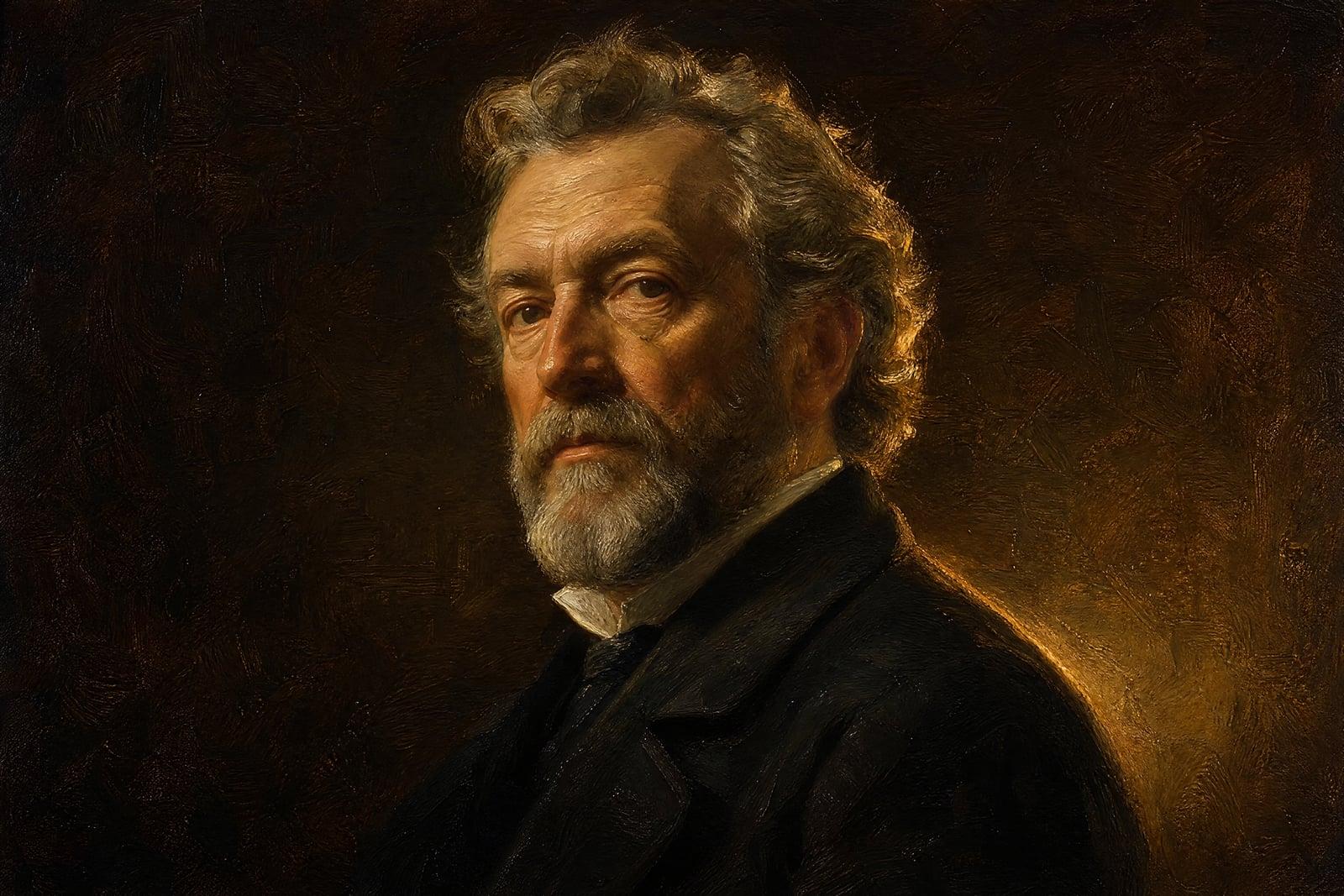 Oil Painting Converter result: classical oil portrait of a man with warm side lighting