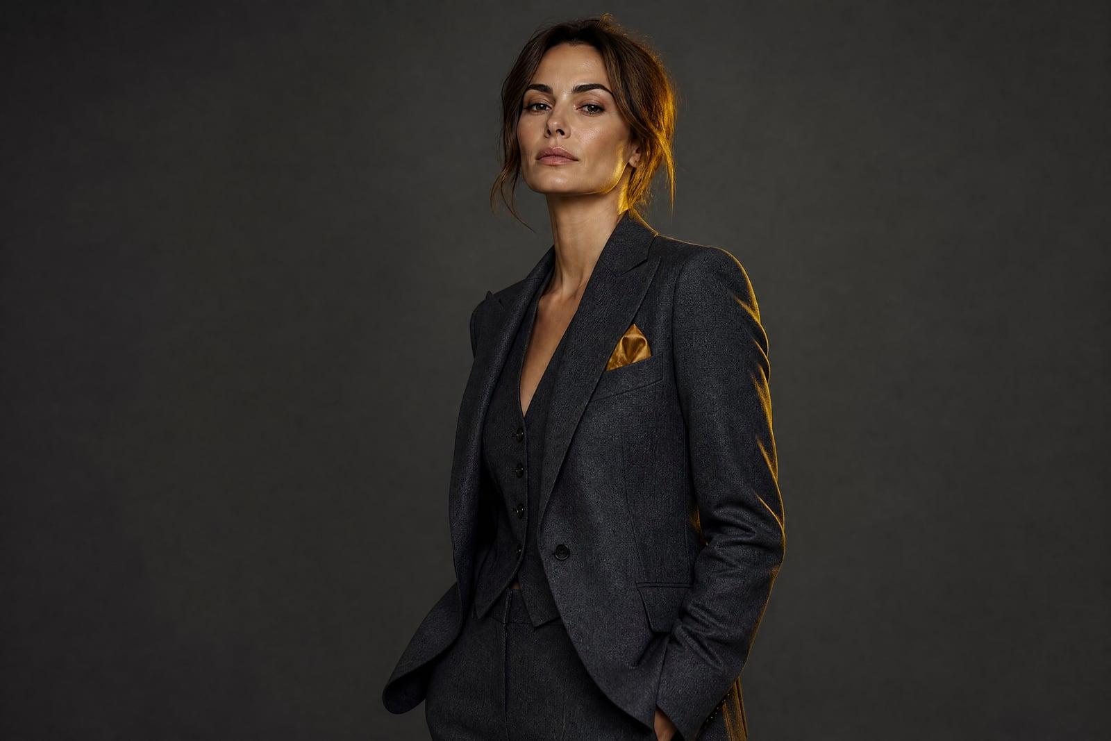 AI Outfit Changer result: the same person shown wearing a tailored suit generated from one photo