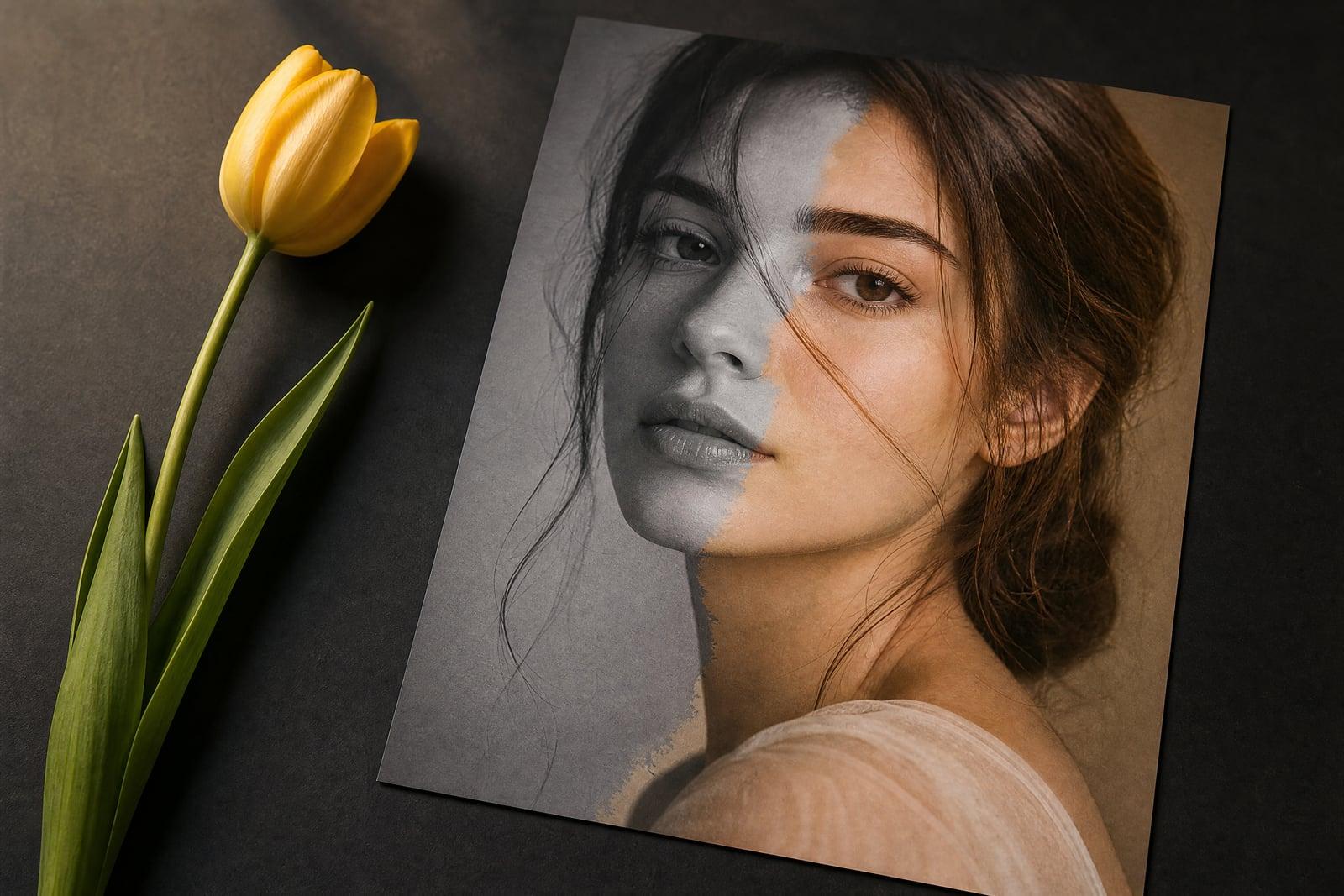 Photo Colorizer turning a black and white portrait into a realistic color photograph