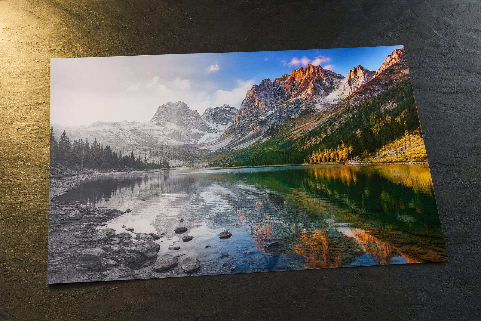 AI Photo Enhancer turning a flat dull landscape photo into a balanced, crisp image