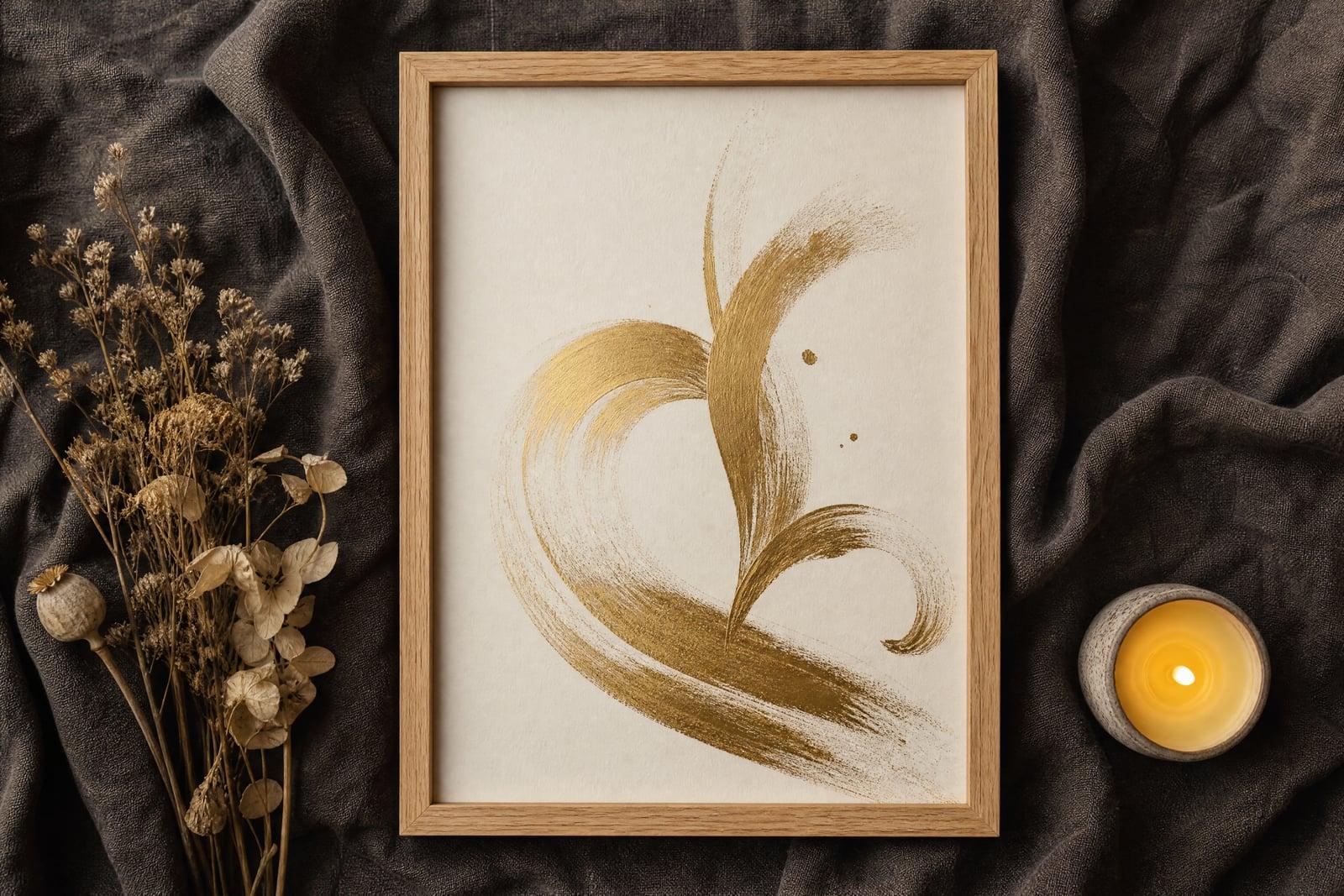 Quote Art Maker style print: framed minimalist art with golden brushstroke flourishes
