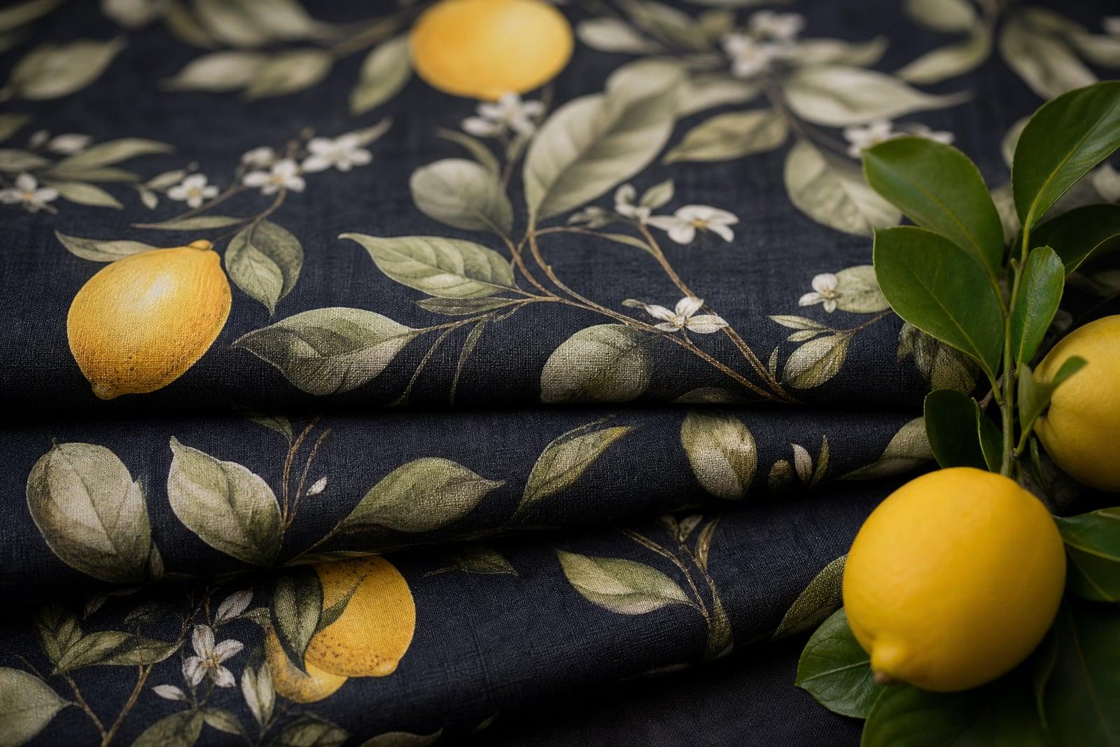 Seamless Pattern Maker swatch: watercolor lemon pattern repeating across folded fabric