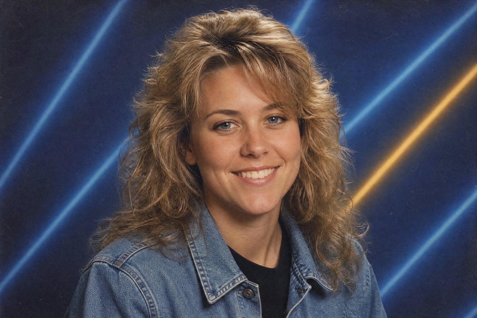 90s Yearbook Photo result: retro school portrait with laser background from a selfie